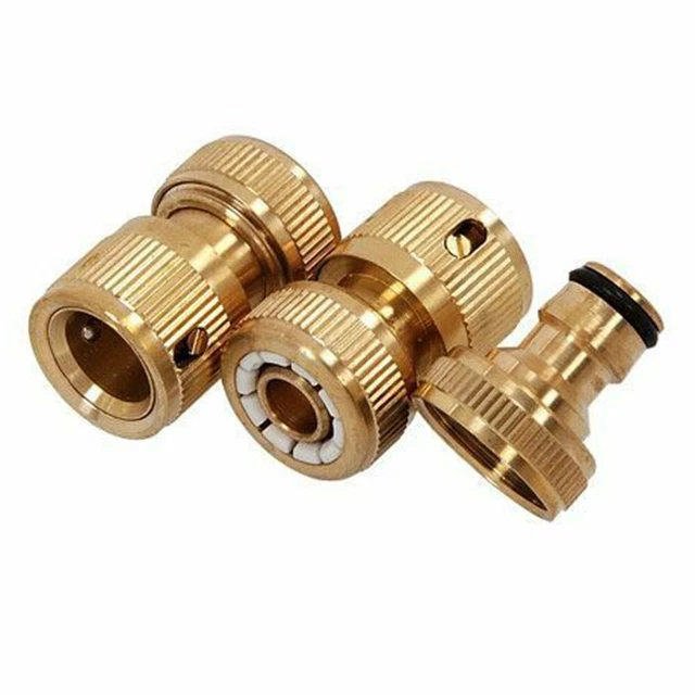 Set Messing Anschluss 3Pc Schnell Wasserhahn Garten Wasserschlauch Lock Haltbar