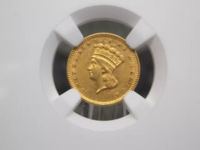 1856 $1 Liberty Head GOLD One Dollar *TYPE 3* -Slanted 5- $1 NGC AU58 #002 ECC&C