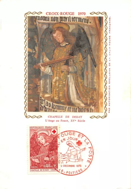 Carte Maximum FDC Soie France CROIX ROUGE CHAPELLE DE DISSAY 1970 POITIERS n1