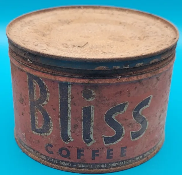 Vintage 1lb Key Wind Bliss Coffee Can Tin Maxwell House Div General Foods Corp