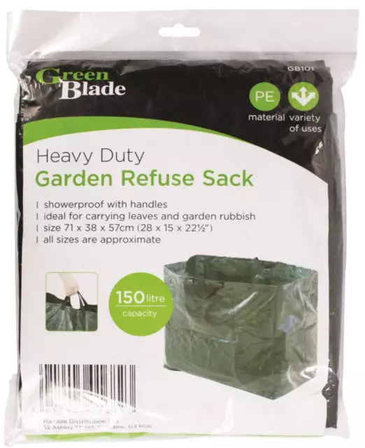 Garden Refuse Sack Waste 150L Capacity Heavy Duty Showerproof Handles Outdoor