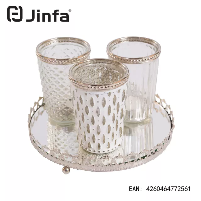 Teelichtglas klar mit Spiegelplatte Dekor Kerzenglas Teelicht Windlicht Glas 2