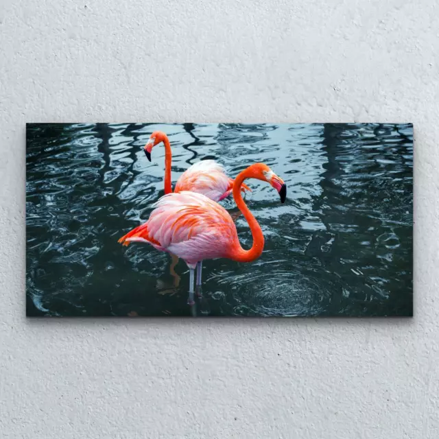 Tempered Photo Glass Print Image Picture Wall 100x50 Two Pink Flamingos in Water