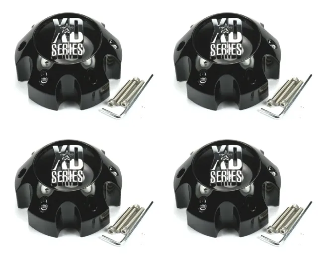 4x KMC XD Series 6 Lug Gloss Black Wheel Center Caps NEW 6 Lug XD808 XD812 XD813