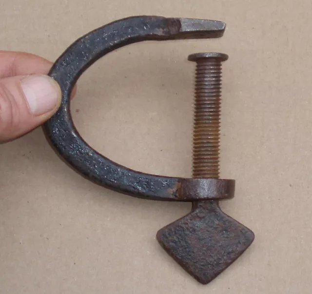 Colonial 1700'S ??? Primitive Antique Blacksmithed Hand Forged Iron Clamp Tool