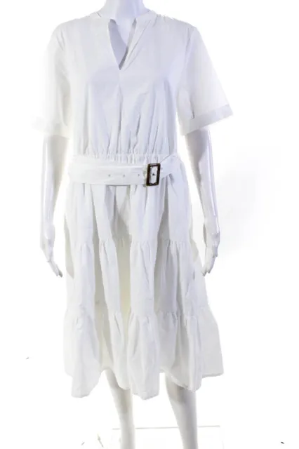 Who What Wear Womens Cotton Tiered Belted Buckled V-Neck Maxi Dress White Size L