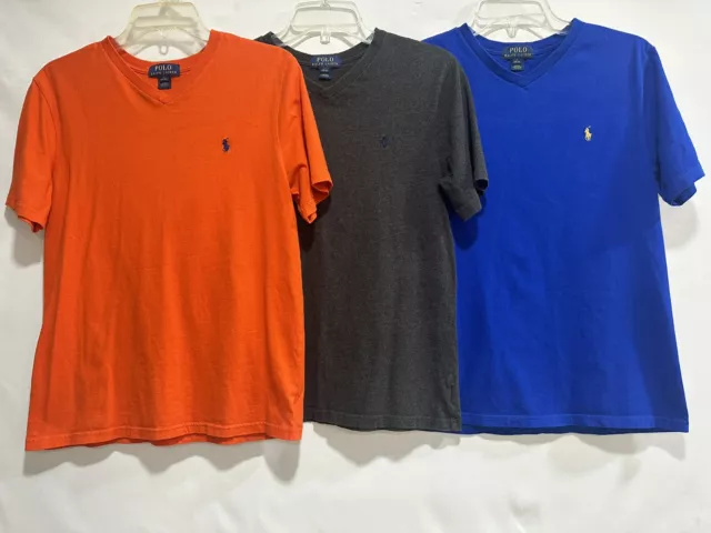 Lot Of 3 Boys Polo by Ralph Lauren V neck Shirt Size 14-16 Orange, Blue & Gray