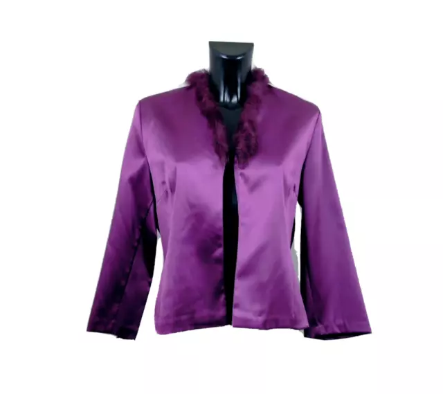 DONNA PRASSEDE Donna Bolero Raso Purple Viscosa 100% Collo Lapin Made in Italy L