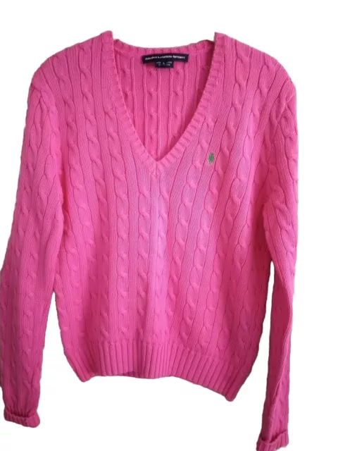 Barbie Pink Ralph Lauren Cable Knit Women's Sweater Size L,Only Worn 1X