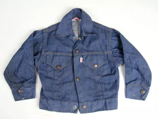 Vtg 1970's Levis White Tab Denim Jean Trucker Jacket Kids Children Size 5 USA