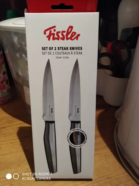 FISSLER 3 SETS DE 2 COUTEAUX A STEACK 11 cm - 98% RECYCLED STAINLESS STEEL  