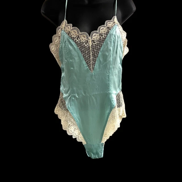 VTG Victoria Secret M Silk Crown Label Teddy Teal Lace Chemise Babydoll Sissy