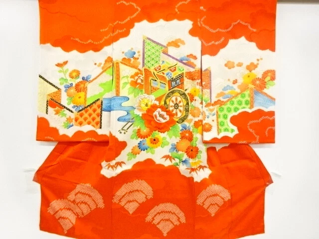 41881# Japanese Kimono / Antique Kimono For Girls / Embroidery / Shibori / Royal