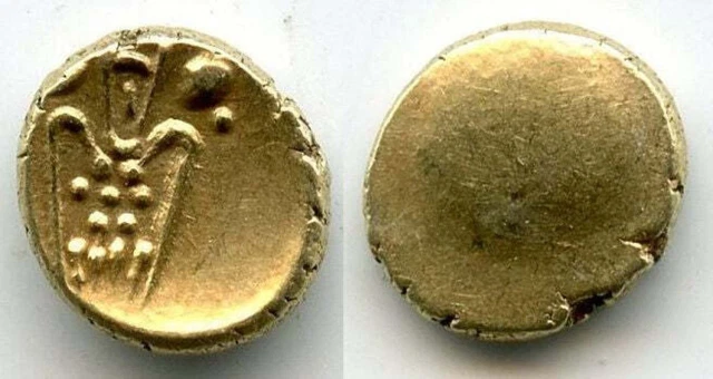 Uncertain gold Kali fanam minted by the British EIC company or the Dutch VOC com