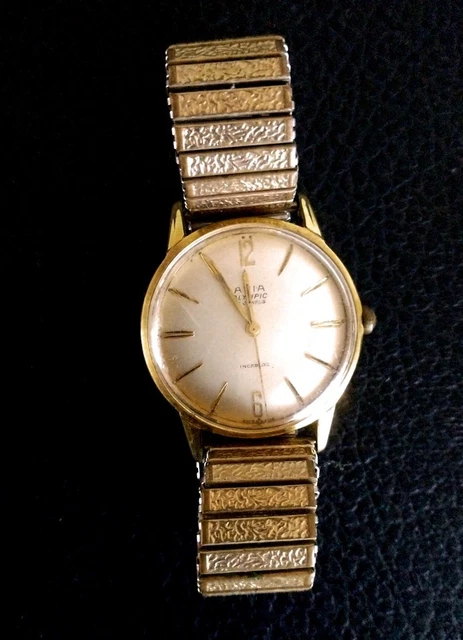 WORKING VINTAGE AVIA Olympic 17 Jewels Incabloc Gold Plated Men's