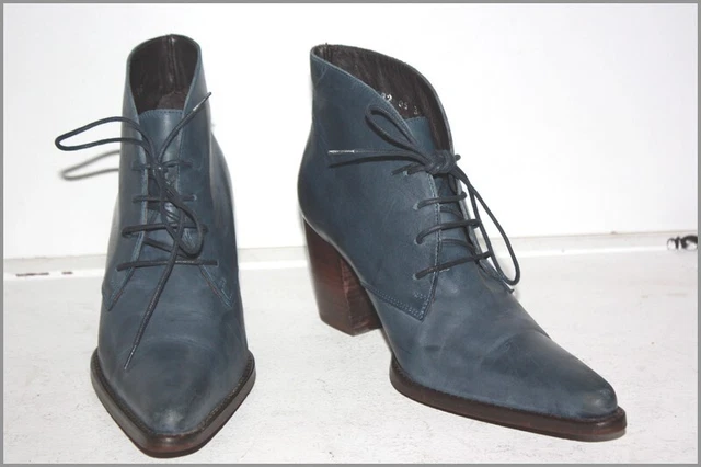 SAN MARINA Bottines Lacets Très Pointues Cuir Bleu Jean Taille 36 TTBE