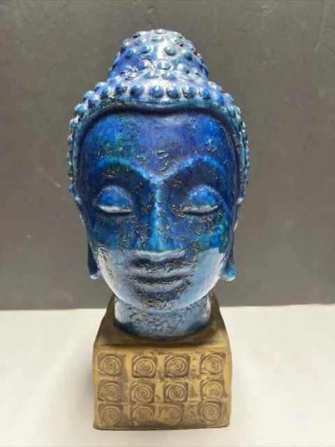 VTG Aldo Londi Bitossi Mid Century Modern Italian Ceramic BUDDHA Head Blue