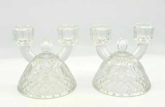 Matched Pair of Vintage Imperial Pressed Glass Dome Double Candle Holders