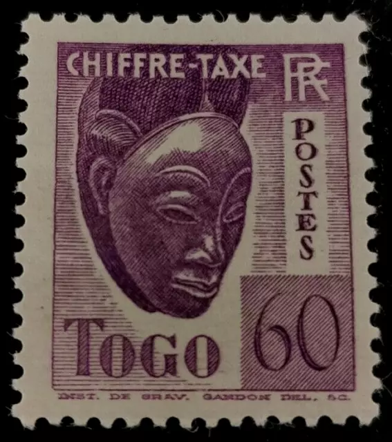 Togo: 1941 Mask - Inscription RF 60 C. (Collectible Stamp).