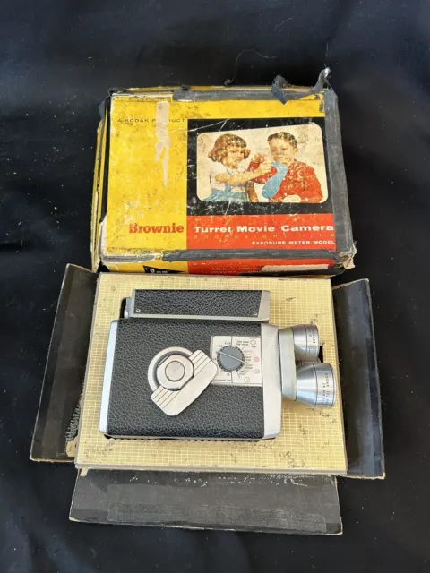 Vintage Kodak Brownie 8mm Turret Movie Camera F-1.9 1950's 3 Lens Exposure Meter