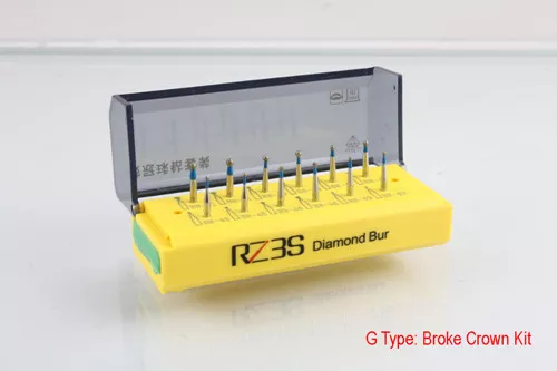 1Set Dental Diamond Bur FG 1.6mm For Broken broke Crown kit w/ blocks