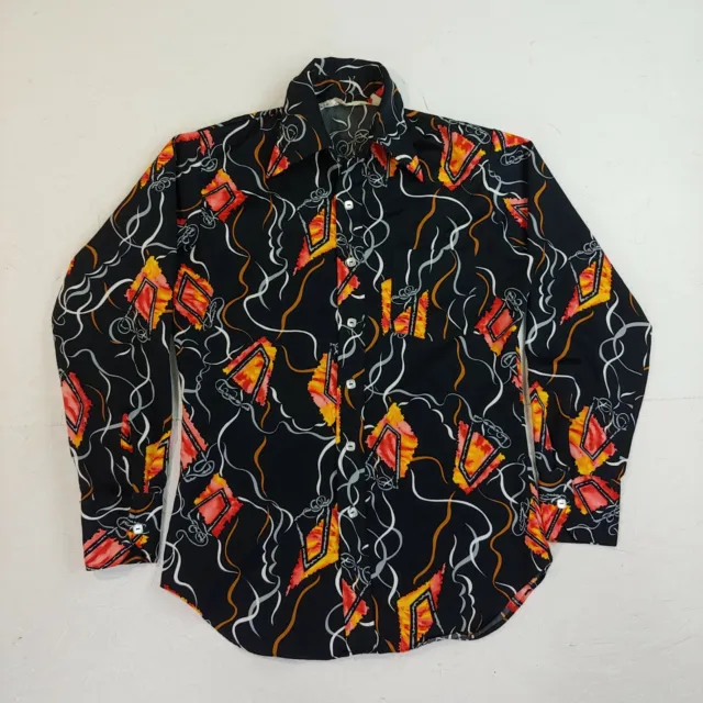 Charisma button up shirt Vintage funky 70s rare art design geometric medium fire