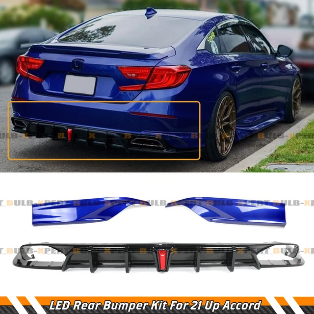 For 18-22 Accord V2 Led Rear Bumper Diffuser+ Still Night Blue Corner Apron Spat