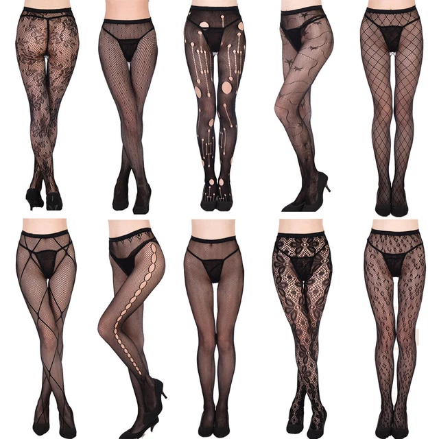 Lingerie rete da pesce nera collant jacquard calze taglie forti donna sexy↑ P