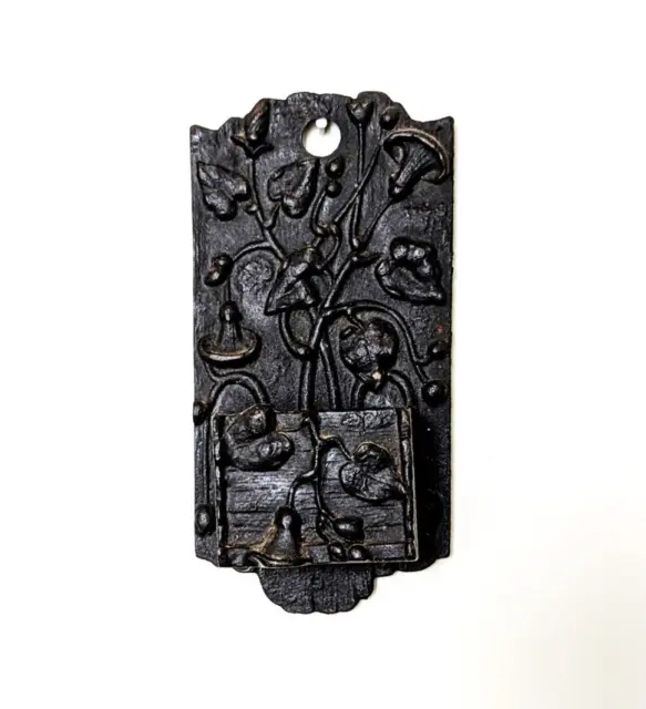 Antique Victorian Cast Iron Match Stick Holder, Wall Mount, Art Nouveau