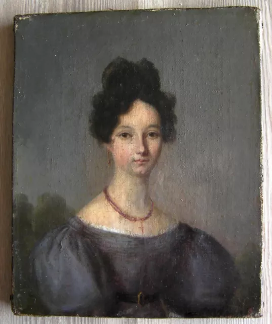 Huile sur toile école française début 19ème portrait de jeune fille