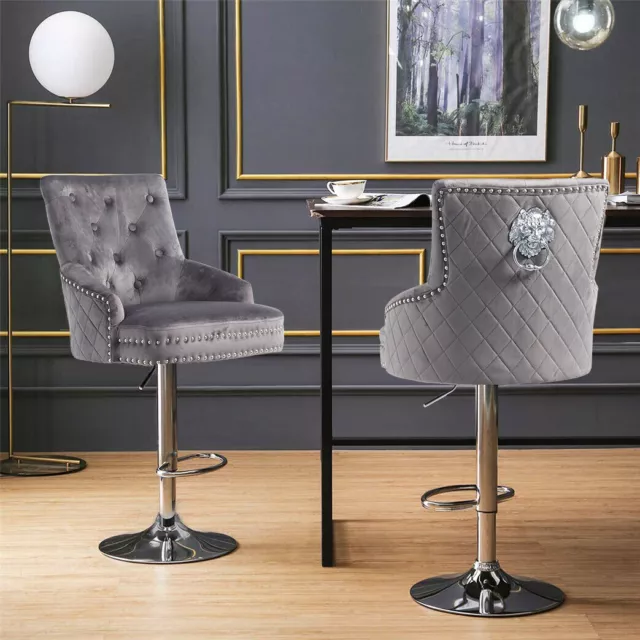 Luxury Majestic Lion Knocker Back Chaise Adjustable Bar Stool Grey Tall Chair UK