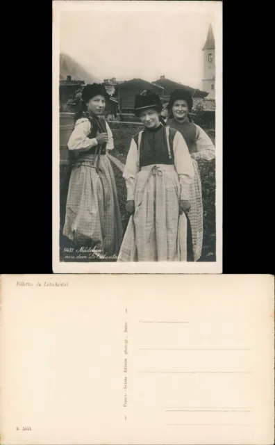 .Schweiz Trachten Mädchen aus dem Lötschental Schweiz Typen Tracht 1930