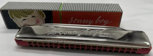 Vintage 1960s M Hohner "Sonny Boy" Key of C Harmonica in Original Striped Box