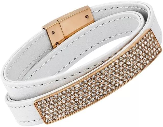 Swarovski Women's Vio Wrap Bracelet White Leather Rose Gold Crystals 5134617