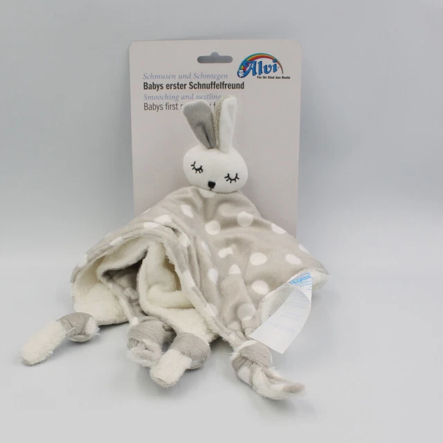 Doudou plat lapin gris blanc pois ALVI - 28244