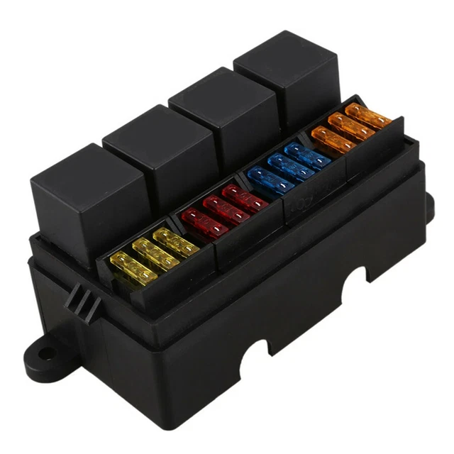 12 WAY BLADE Fuse Box 12V 80A 4Relay Holder With Spade Terminals For