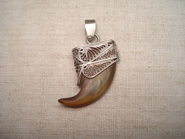 Broche Pendentif Vintage Années 70 En Argent Massif 835 - Style Tribal - Occasion