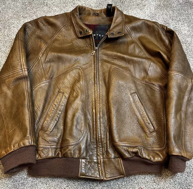 Vintage CONTEXT Mens Brown Leather Aviator Bomber Jacket Coat Size Large