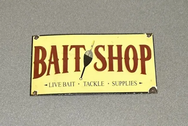 VINTAGE 12” BAIT Shop Lures Fishing Hunt Porcelain Sign Car Gas