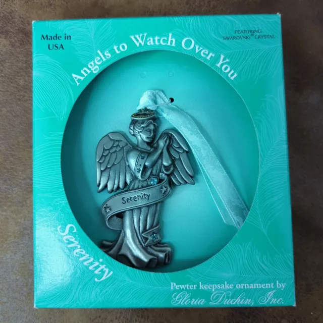 Pewter Swarovski Crystal Ornament Angel Serenity Christmas Tree Gloria Duchin