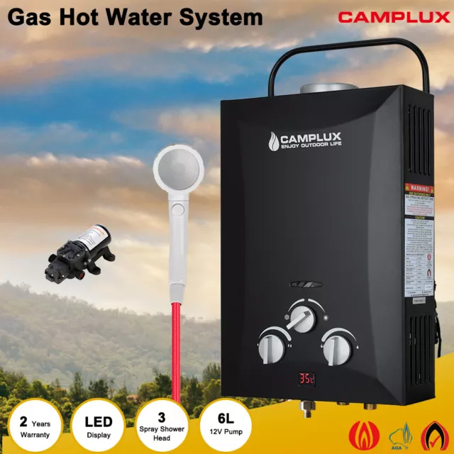 Camplux Outdoor Gas Hot Water Heater w/12V Pump Tankless Camping Portable Shower