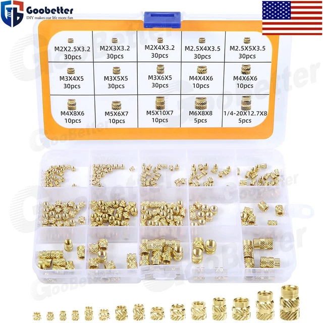 300PCS M2-M6 BRASS Knurled Nut Threaded Heat Set Inserts for Plastic 3D ...