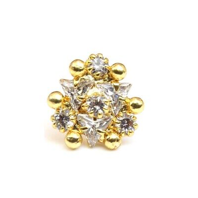 Cute Floral Indian Nose ring White CZ gold plated Piercing Nose stud push pin