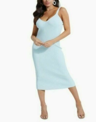NWT $98 Guess NYX Women's XL Mint Green Sheath V-Neck Ribbed Midi Tank Dress