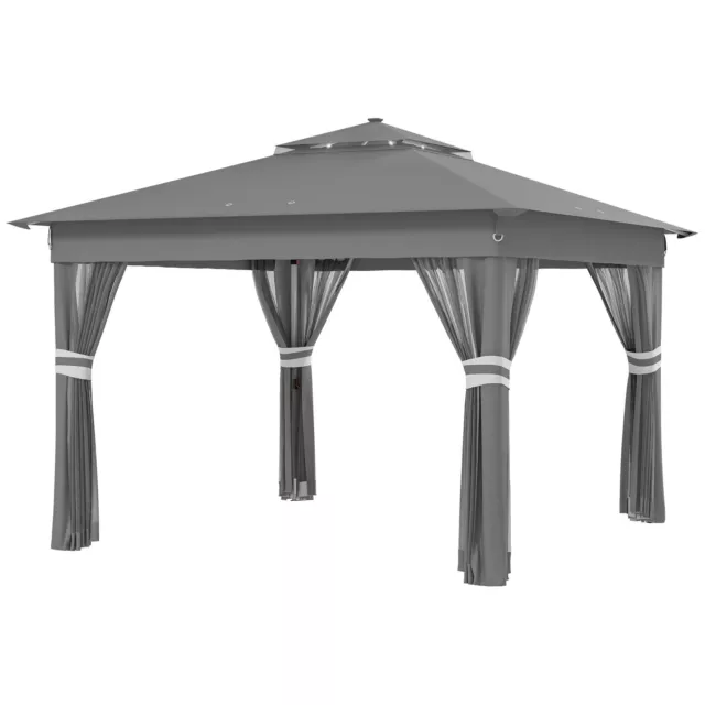 Outsunny Gazebo da Esterno ad Altezza Regolabile con Luci LED Grigio