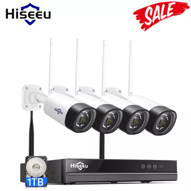 Hiseeu 3MP 8CH 2K NVR IP Outdoor Home WIFI Wireless Security Cameras System CCTV