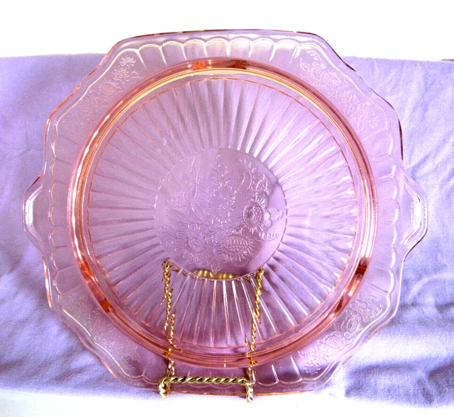 VINTAGE ANCHOR HOCKING Mayfair Pink Depression glass Footed Cake Plate
