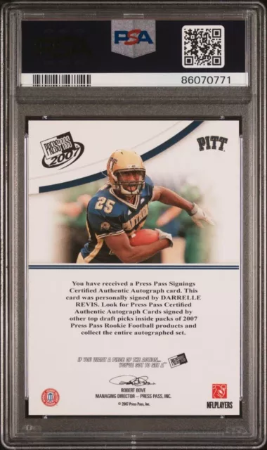 DARRELLE REVIS 2007 Press Pass Bronze RC Rookie Auto Autograph PSA 10 Pop 12 HOF 2