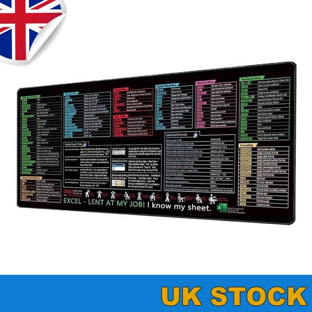 EXCEL SHORTCUTS CHEAT Sheet Office Mouse Pad Keyboard Mats Desk Pad UK ...
