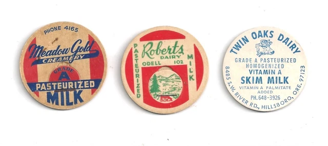 three different Oregon milk bottle caps #6